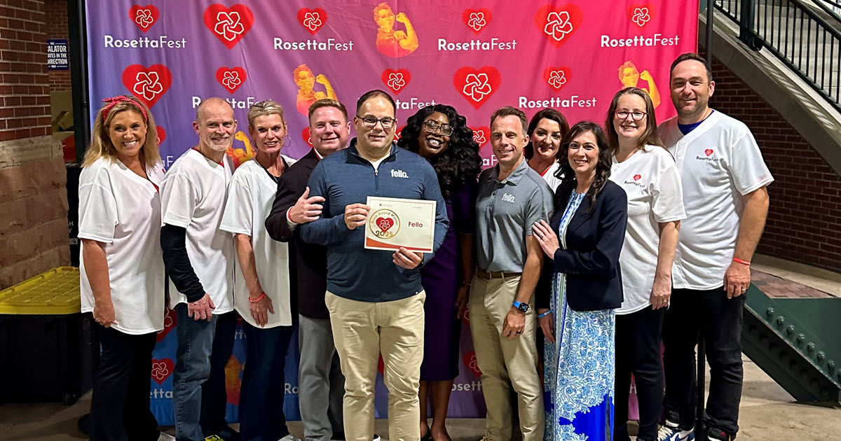 Winning a Rosie Award two years in a row places Fello among a small group of organizations nationwide leading the way in building better, more sustainable healthcare solutions for employees. Large group of people displaying the award certficate